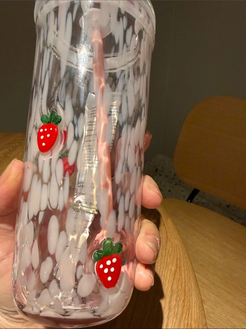 Starbucks Strawberry Accent Pink glass Tumbler with Straw